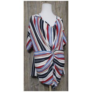 Bluebell Womens Striped Blue Red Beige Black Short Sleeve Top Blouse Size 3X